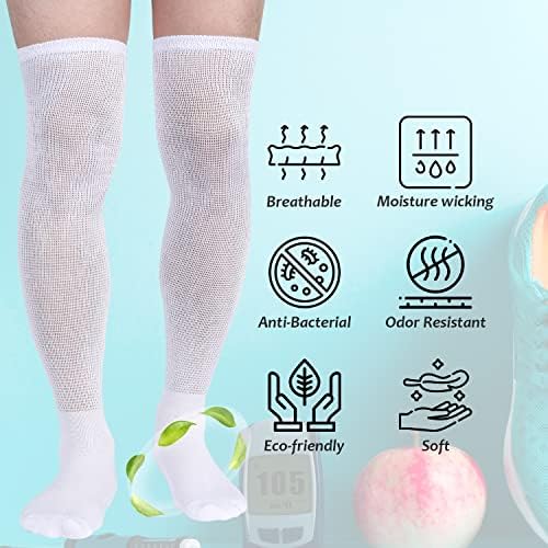 4 пакувања со дијабетични бамбус чорапи необврзувачки врвни лесни лимфедем на пети над коленото лабаво фитинг перничето бело