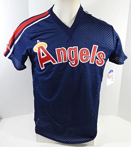 1983-90 Калифорниски ангели празна игра издадена практика за лилјаци во Blue Jersey L 702 - Игра користена дресови на MLB