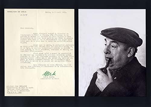 Автограм за литература за Нобелова награда Пабло Неруда, потпишана и монтирана буква, напишано писмо