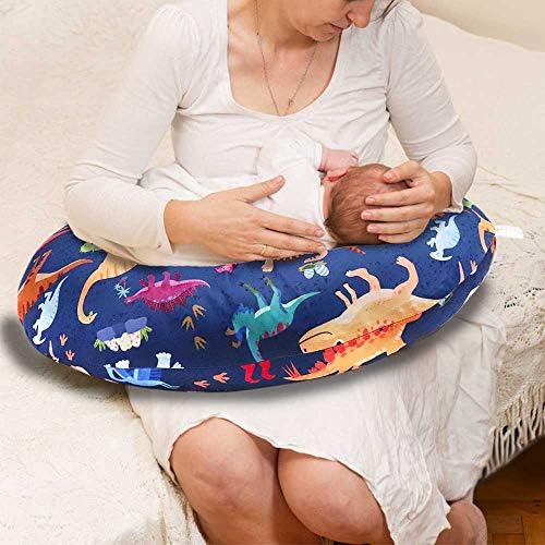 Покривка за перници за медицинска сестра Хојакс, мек и удобен, органски памук, сина диносаурусна печатење, породилно доење на