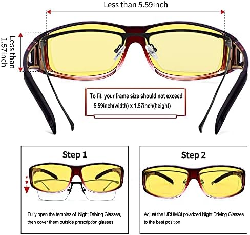 Урумчи Ноќно Гледање Очилата За Возење Се Вклопуваат Над Очилата За Мажи Жени, Анти Отсјај Поларизирани Ноќни Очила HD Жолта