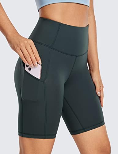 CRZ Јога жени голи чувствуваат лесни моторџиски шорцеви со џебови 8 инчи - тренингот со високи половини за атлетска работа со