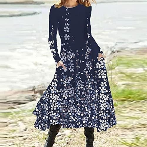 Коктел на Nokmopo фустани за жени вечерна забава есен и зимски секојдневен тенок долг ракав со цврста боја волнена облека од