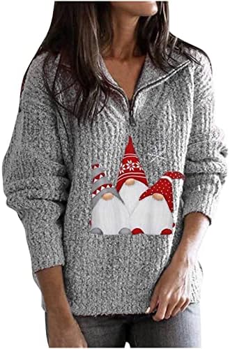 Женски Џемпери Врвови Божиќен Принт Патент Плетен Џемпер Со Долги Ракави Пуловер Плус Големина Топли Удобни Дуксери
