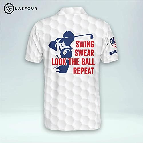Ласфур персонализирана смешна голф Поло кошула за мажи горда голф американско знаме поло маица, 3Д патриотски машки голф поло