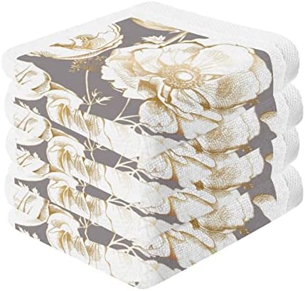 Goodold Gold Anemone Flowers Baby Washcloths Traple Set 4 пакет, високо апсорбирачки и меки крпи за миење на памук - 12 x 12 инчи крпи за лице за бања, повеќенаменски крпи за прсти