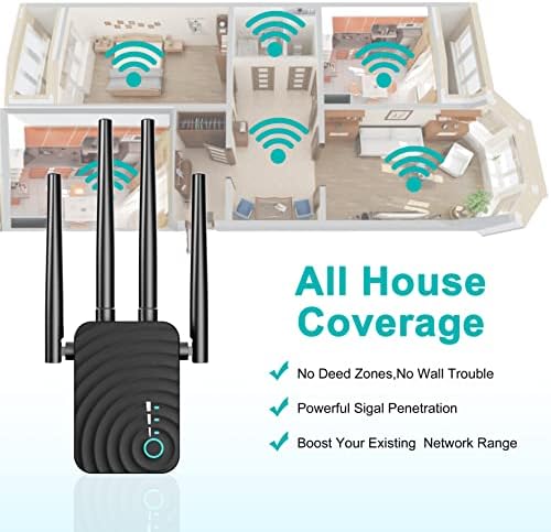 Засилувач на сигнал за проширување на опсегот од 1200Mbps WiFi, опфаќа до 5000 q.ft и 35 уреди, 2,4 & 5GHz двоен опсег WiFi