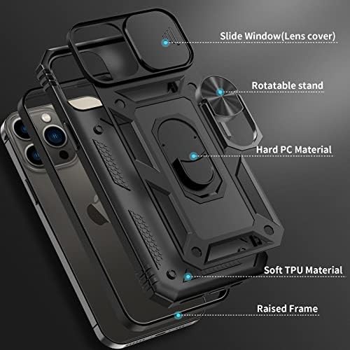 FRLMOOES за shockproof Iphone 13 Pro Случај, Вграден Во 360°Магнетни Автомобил Kickstand Прстен&засилувач;Капакот На Камерата,