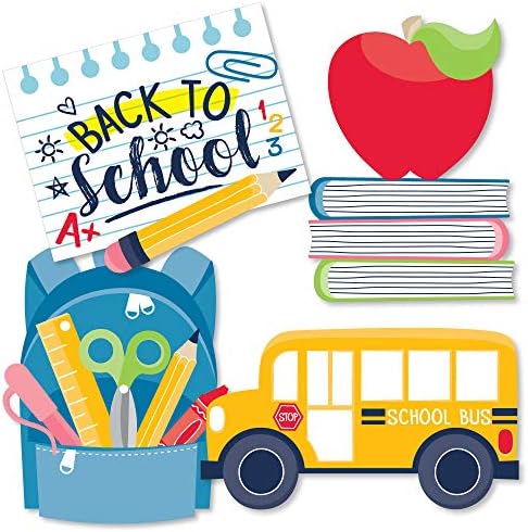 Голема точка на среќа назад кон училиште - ранец, училишен автобус, јаболко и книги украси DIY Прв ден на училишните училници