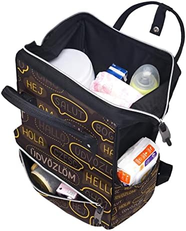 Здраво различен јазик кафеава торба за пелена ранец бебе бебе, менување торби со повеќе функции со голем капацитет торба за