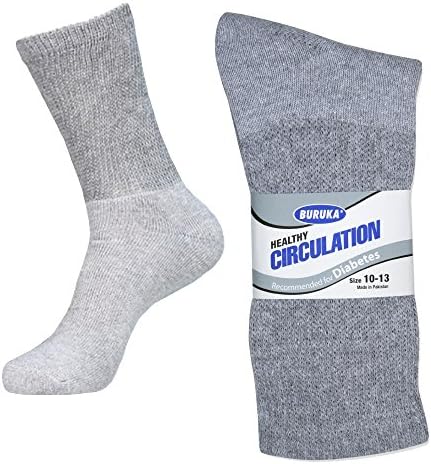 Сива/големина 9-11- 6 пакувања со дијабетични екипи чорапи w/не-обврзувачки врски и ѓон на перница