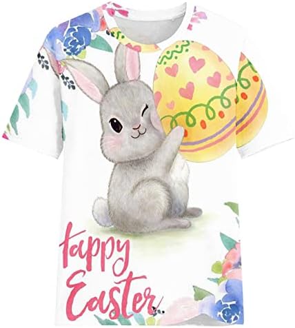 Среќни Велигденски кошули за жени зајаче зајак графичка маица печатени кошули пролетни слатки врвови за кратки ракави