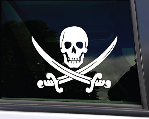 Нешвил декларации пиратски череп и мечеви винил деклап лаптоп автомобил камиони за прозорец за прозорец, 5,5 x 4,25, бело