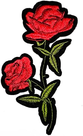 Кленплус 3 парчиња. Црвени Рози Лепенка Убави Цвеќиња Цветни Цртани Закрпи Везени Закрпи За Облека Фармерки Јакни Капи Ранци