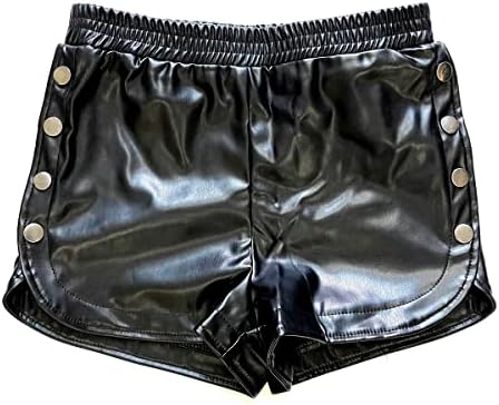 Womenените готски панк -шорцеви faux кожни влезови исечоци од ритам, панталони за танцување тексас мини шорцеви топли панталони