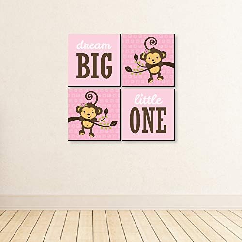 Голема точка на среќа розова мајмун девојка - детска соба, расадник декор и декор за домови - 11 x 11 инчи расадник wallидна