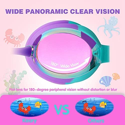 Keary Kids Swim Googgles за деца деца млади, анти-магла водоотпорни анти-UV чисти очила за базен за вода