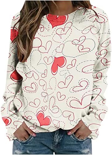 Womenените симпатична loveубовна срцева графичка џемпер со долги ракави за вinesубените на вinesубените, подарок Туника врвови