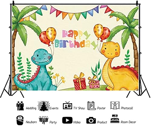 12x10ft цртан филм Диносаурус роденден за роденден, дива шума тропска дланка лисја од балони фотографија позадина слатки животни роденденска забава торта табела бане