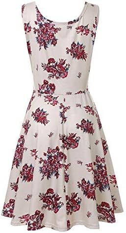 Letterенски летен фустан, женски лажички без ракави без ракави миди -обичен резервоар Цветниот печатен фустан