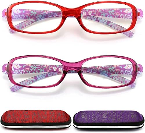 Qiseog Читање очила за блокирање на сина светлина, 2 пакувања TR90 бои лесни читатели за жени