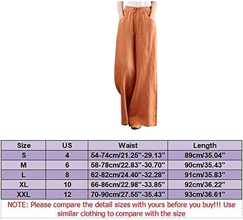 2023 Нови постелнина панталони за жени, лесна лесна лесна нога долга јога палацо панталони со целосна должина