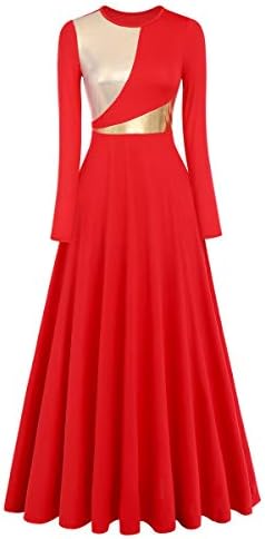 Idopip жени металик блок во боја пофалби со целосна должина долга ракав танцувачки фустан литургиски лирски танцувачки облечени облеки облечени облеки