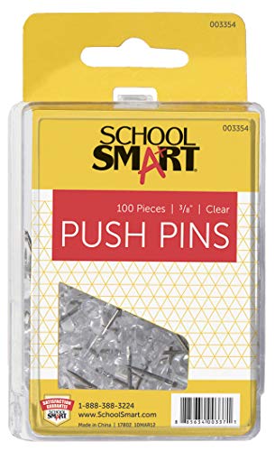 School Smart 003354 Clear Push Pin, 3/8 L
