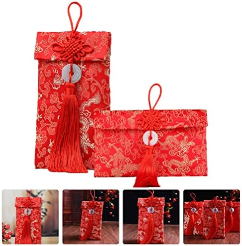 Тофику Црвени Пликови Кинески 2 парчиња Свилени Црвени Пликови Пликови Од Хонгбао Торби За Завиткување Подароци Црвени Џебови