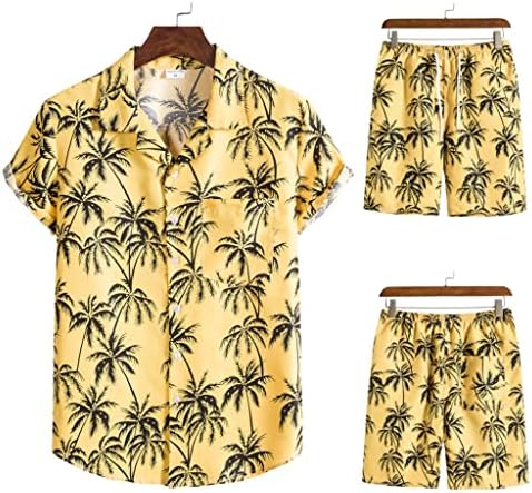 N/A 2 парчиња одморалиште костум за машки хавајски кошула костум со краток ракав печатено лежерно копче надолу со кошула од