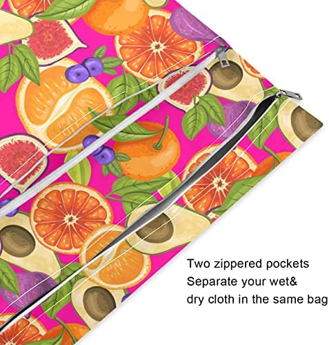 Zzxxb Грејпфрут авокадо водоотпорна влажна торба за еднократно крпа, пелена влажна сува торба со патент џеб за патнички плажа