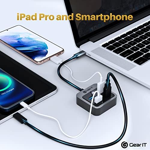 GearIT USB-C ДО USB Центар 4 - Порти x4 Тип-USB 3.2, Тип C Гром 3/4 Компатибилен За MacBook Pro 2020, iPad Pro 2020
