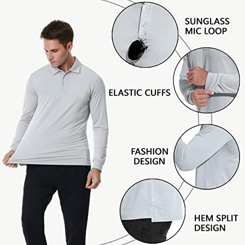 Машки кошули за голф на Jimим Лига Поло Брзо сув лесен перформанс Краток и долг ракав Атлетски тениски јаки кошули UPF50