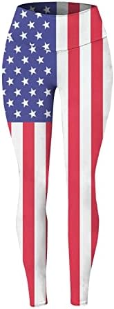 4 -ти јули високи хеланки на половината за жени во САД тренинг со знаме на јога хеланки ултра мек четкан истегнат панталони