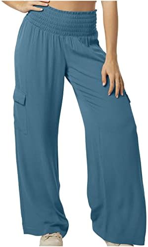 Широки панталони за постелнина за жени 2023 каузални товарни џемпери високи еластични половини лабави џогер летни удобни постелнини