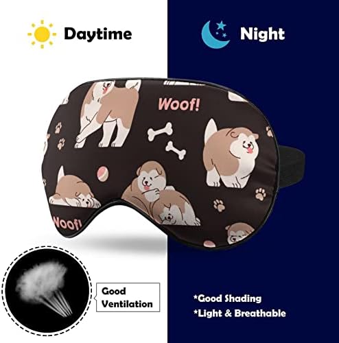 Lynarei маска за спиење Симпатични кучиња Смешна спиење маска за очи слепи со прилагодлива лента кученца кученца мек капа за