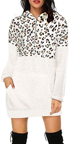 Jflyouените на jflyou, леопард печати кадифен патент худи со долг ракав фустан за есенска зима