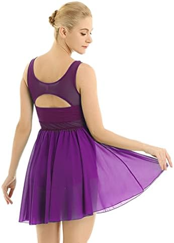 Асиметричен танцов фустан од тијаобуг асиметричен шифон за шифриран балетски гимнастика леотарски фустан