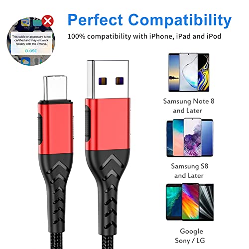 Кабел Durcord USB C, 2PACK 6FT Брзо полнење 6 -тина USB тип Ц кабел за кабел за лаптоп за андроид, лаптоп, 6 полнач за полнач