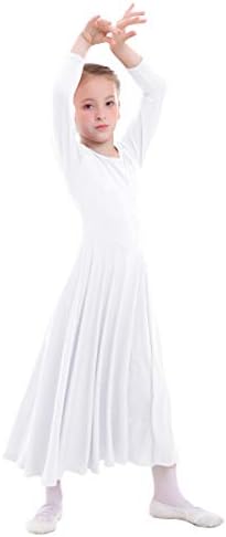 ZX Girls Долги ракави пофалби танцувачки фустан со целосна должина ширина лирски танчерски костум за богослужба