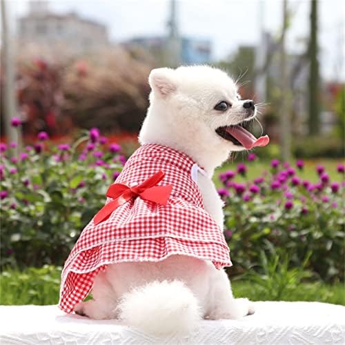 Honprad Екстра мала облека за кучиња, фустан од Yorkујорк, резерви ленти здолниште мачка лето свадба миленичиња карирани кучиња лак фустан пролетен јазол домашно милени