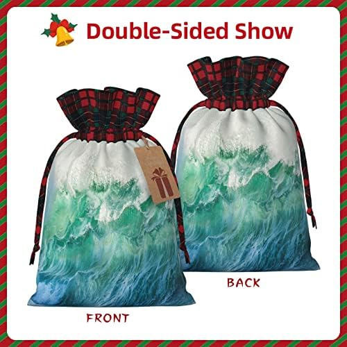 Алгоби Божиќни Торби За Подароци Со Врвки Кршење-Бран-Љубител На Сурфање Бафало Карирана Торба За Влечење Забава Ги Фаворизира