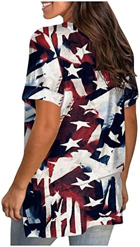 Womenенски кошули Краток ракав на 4 -ти јули патриотски печатени врвни обични екипи на вратот на вратот кошули удобни стилски