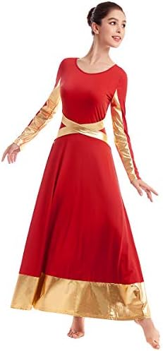 Металик злато во боја блок пофалба Литургиска лирска танцувачка облека за женски вкрстен танцување лабава целосна облека со