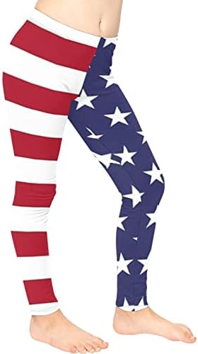 Ванинт Американско Знаме Печатење Девојки Хеланки Сина Црвена Ѕвезда Лента Атлетски Панталони За Трчање Јога Танц Деца Фитнес