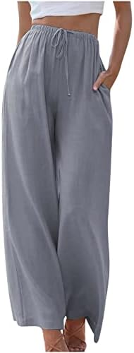 Женски обични памучни памучни памучни панталони летни трендовски цврсти бои со висока половината панталони со џебови