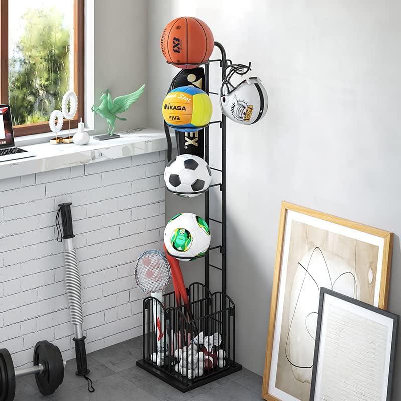 Носител на решетката за чување на кошарка на Теисаико-Организатор на топки за гаража, стабилна отстранлива 4-нивоа гаража за