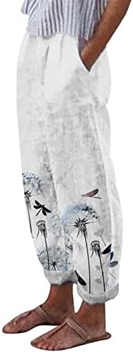 Постелна мешавина панталони за жени плус големина глуварче печати летни панталони за плажа еластична половината лесна бохемија