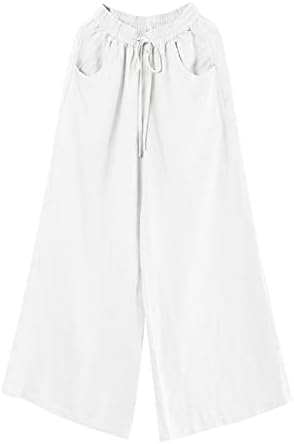 Uerенски женски обични памучни постелнини пантацо панталони летни високи половини широки нозе долги панталони панталони панталони