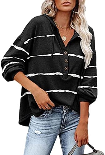 Женски пулвер, копче за качулка, влечејќи џемпер со долги ракави, џемпер со врата со вратот за пад на кошулата за пад на кошулата